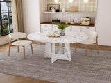 47.24" Round Dining Table for 4 - Farmhouse MDF Table with Marble White Finish, 300lb Capacity, Easy W1196P512185