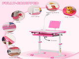 Kids Study Desk and Chair Set w/ Adjustable Height, Storage, Drawer, Pink T3398P347708
