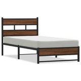 ZNTS Metal Bed Frame without Mattress Brown Oak 75x190 cm Small Single 4017316