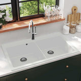 Overmount Kitchen Sink Double Basin Granite White 141677