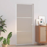 Interior Door 93x201.5 cm White Matt Glass and Aluminium 350578
