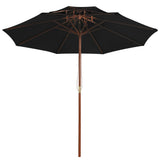 Double Decker Parasol with Wooden Pole Black 270 cm 313766