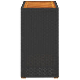 Garden Side Table with Wooden Top Black 60x40x75 cm Poly Rattan 366303