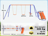 Four-In-One Metal Garden Swing Set, with Double Swings, Glider, Slider, Ladder - Orange and Blue T3398P347543
