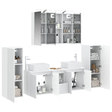 Bathroom Furniture Set 6 pcs White Engineered Wood and Glass 3407159