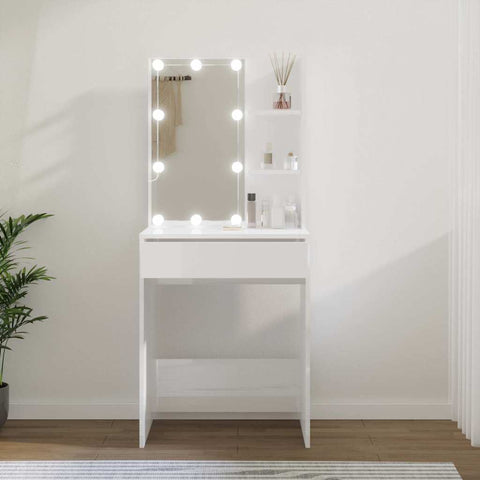 Dressing Table with LED High Gloss White 60x40x140 cm 808834