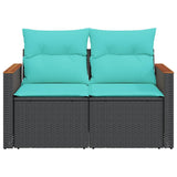 Garden Sofa with Cushions 2-Seater Black Poly Rattan 366035