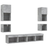 8 Piece TV Wall Units with LED Concrete Grey Engineered Wood 3216593