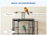 156cm Bird Cage,Large Parrot Cage with Open Play Top, Perch, Seed Guard, Wheels, Storage Shelf, Dark T3398P553395
