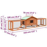 170642 Rabbit Hutch Solid Pine & Fir Wood 310x70x87 cm