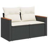 5 Piece Garden Sofa Set with Cushions Black Poly Rattan Acacia 3327486