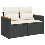 6 Piece Garden Sofa Set with Cushions Black Poly Rattan Acacia 3327437