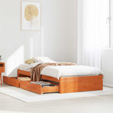 Bed Frame with Drawer with Storage Wax Brown Solid Pine Wood 3423814