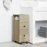 Narrow Bathroom Cabinet with Wheels Sonoma Oak Engineered Wood 855234