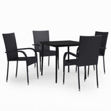 Garden Dining Set Black PE rattan, powder-coated steel, glass 3099396