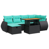 7 Piece Garden Sofa Set with Cushions Grey Poly Rattan Acacia 3328058