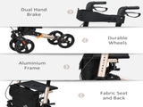 4 Wheel Rollator with Seat and Back, Folding Mobility Walker with Carry Bag, Adjustable Height, Dual T3398P343292