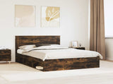 Bed Frame with Drawer Smoked Oak 150 x 200 cm Solid Pine Wood 3410076