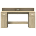 Desk with LED Lights Sonoma Oak 160x55x91 cm Engineered Wood 3309431