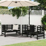 3 Piece Garden Lounge Set Black Solid Wood Pine 825146