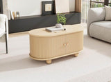 Oval Coffee Table 2 Sliding Doors, Rounded Corners,Hidden Compartment Center Table, Sofa table N605P339347E