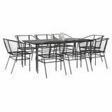 9 Piece Garden Dining Set Black Poly Rattan Glass 3334491