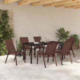 Garden Dining Set 7 pcs Brown and Black Powder-coated Steel 3379132