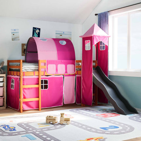 Kids' Loft Bed with Tower Pink 80x200 cm Solid Wood Pine 3309154