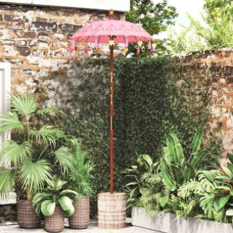 Parasol with Base Pink, Brown 250 cm Cotton, Wood 3356917