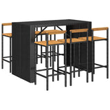 7 Piece Garden Bar Set Black Poly Rattan& Solid Wood Acacia 3187702