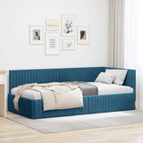 Corner Bed Frame with Headboard Blue 100 x 200 cm Velvet 42016275