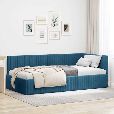 Corner Bed Frame with Headboard Blue 100 x 200 cm Velvet 42016275