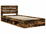 Bed Frame with Headboard Smoked Oak 90 x 190 cm Solid Pine Wood 3411796