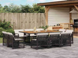 11 Piece Garden Dining Set with Cushions Black Poly Rattan 3210855