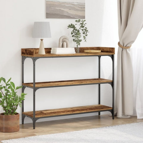 ZNTS Console Table Old Wood 100x30x80 cm Engineered Wood and Steel 863567