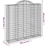 Arched Gabion Baskets 8 pcs 200x50x180/200 cm Galvanised Iron 3146410
