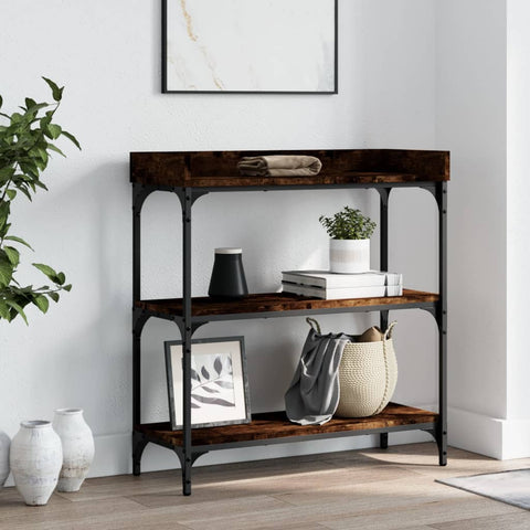 ZNTS Console Table with Shelves Smoked Oak 75x30x80 cm 837814