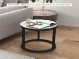 Glass Coffee Table Set of 2, Round Nest of Tables with Marble-Effect Tempered Glass Tabletop and T3398P344259