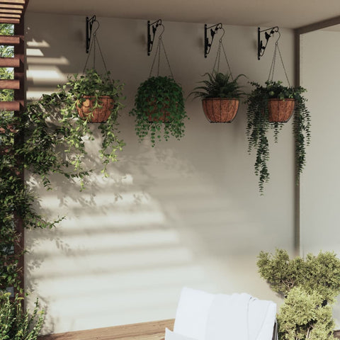 Hanging Basket Brackets with Planters 4 pcs Black Steel 3188013