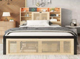 Wooden bed, With charging port and LED strip light, 3ft single bed 90190cm, Storage compartments in N604P336373N