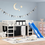 ZNTS Kids' Loft Bed with Curtains without Mattress White&Black 90x200cm 3207021