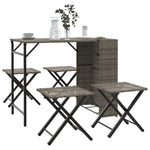 5 Piece Garden Dining Set Foldable Grey Poly Rattan 365946