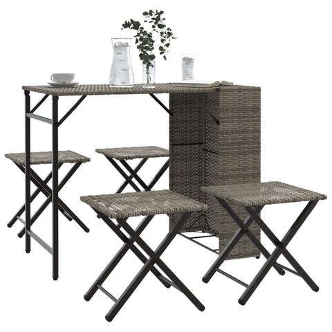 5 Piece Garden Dining Set Foldable Grey Poly Rattan 365946