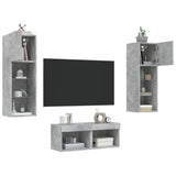 4 Piece TV Wall Cabinets with LED Lights Concrete Grey 3216579