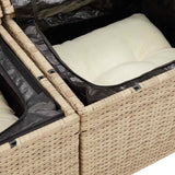 5 Piece Garden Sofa Set with Cushions Beige Poly Rattan Acacia 3327432