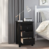 ZNTS Bedside Cabinet Black 40x35x61.5 cm Solid Wood Pine 813707