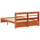 Bed Frame with Headboard with Storage Wax Brown Solid Pine Wood 3423813