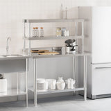 Kitchen Work Table with Overshelf 110x55x150 cm Stainless Steel 3208904