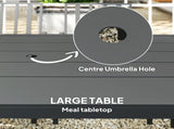 Seven-Piece Minimal Metal Garden Dining Set, with Parasol Hole - Black T3398P319949