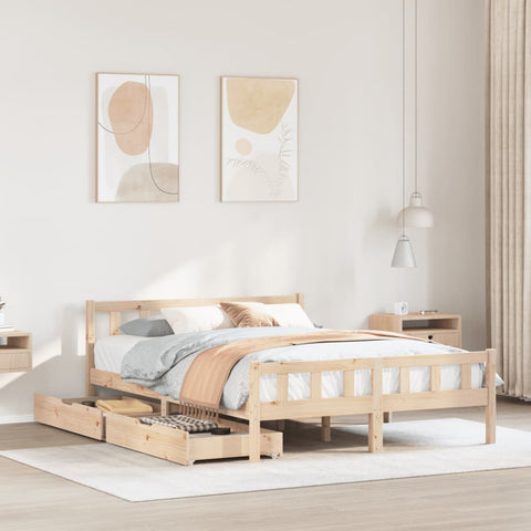 ZNTS Bed Frame without Mattress 135x190 cm Double Solid Wood Pine 3301569